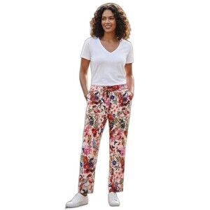 M&S Per Una pink floral pull on trousers pants UK 16 EUR 44 NWOT